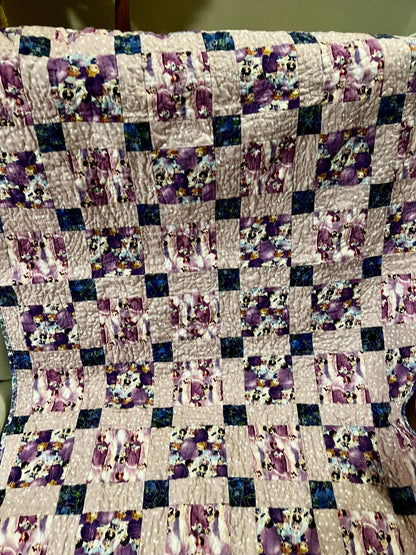 Handmade BTS Quilt: Tiny Tan Cotton Throw Blanket