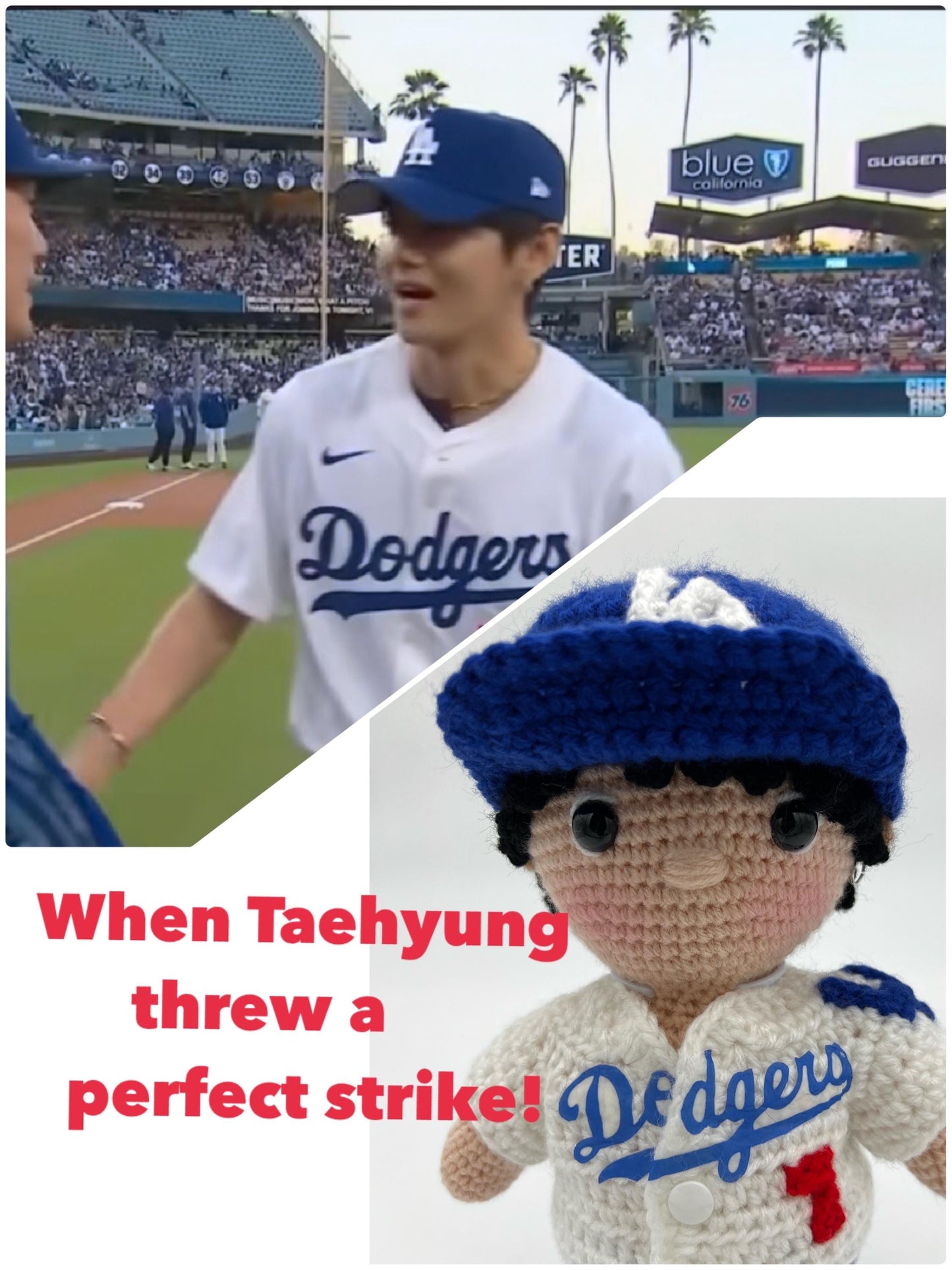 Made to order: BTS V Doll Dodgers Jersey, Handmade Kpop Fan Gift