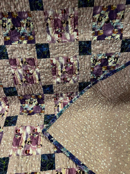 Handmade BTS Quilt: Tiny Tan Cotton Throw Blanket