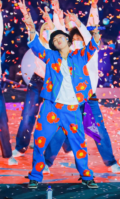BTS RM Red Poppy Outfit Permission To Dance On Stage Las Vegas, 2022